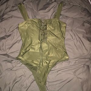 Olive green lace up bodysuit